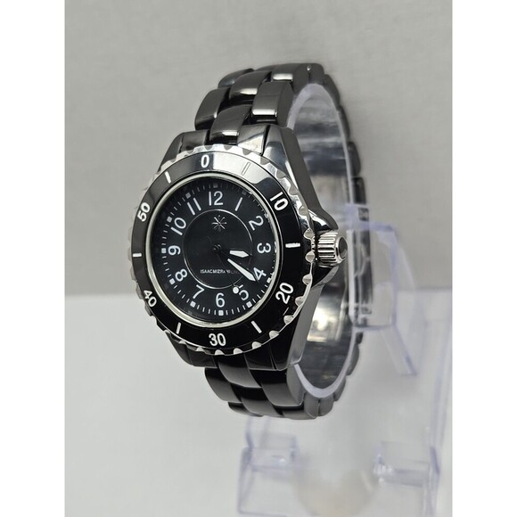 Isaac Mizrahi Live Ceramic Black Watch 35mm Quartz New Battery 3ATM Japan Womens - Picture 2 of 11